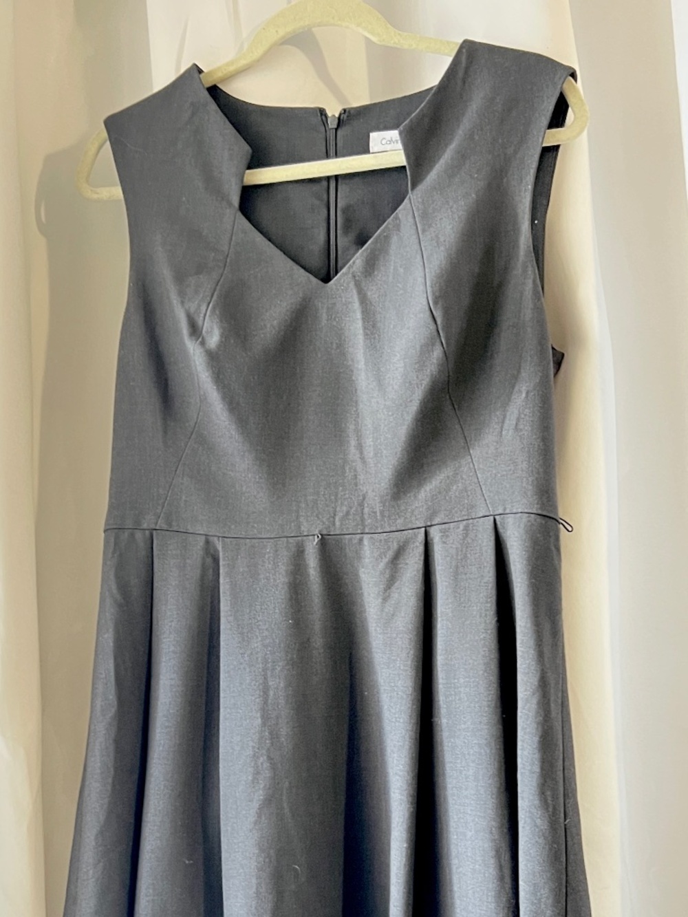 Calvin Klein Charcoal Gray & Black Colorblock Pleated A-Line Dress - Size 12